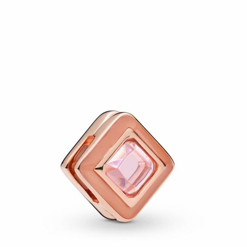 Pandora Reflexions™ Sparkling Square Clip Charm - Pandora Rose/Enamel/Pink/Crystal - Canada | XN2118